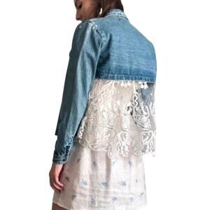 Sea New York Denim Shacket Shirt Jacket Crochet Lace 0